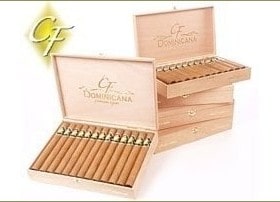 Here is a box of 25 Tribeca Churchill Cigars, the Tribeca is a 7 x 50r Connecticut Shade Dominican and imported for the CF Dominicana brand, no cigars are made in the U.S. and they are available with custom cigar bands and labels