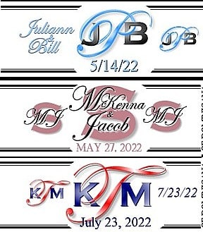 Samples of wedding cigar labels created to match the color theme of the Bridesmaids' dresses or reception color. Each design is original and there are no templates used, CF Dominicana designeres are graphics student and start from scratch with each cigar label.
